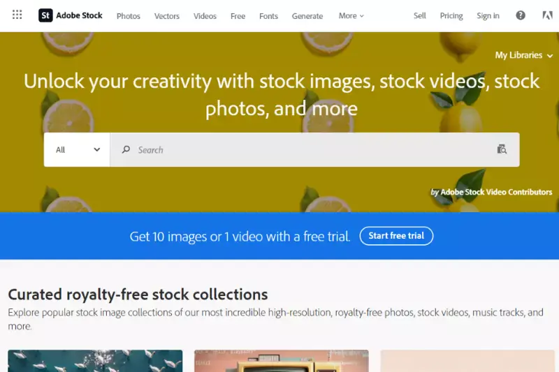 Home Page of Adobe Stock