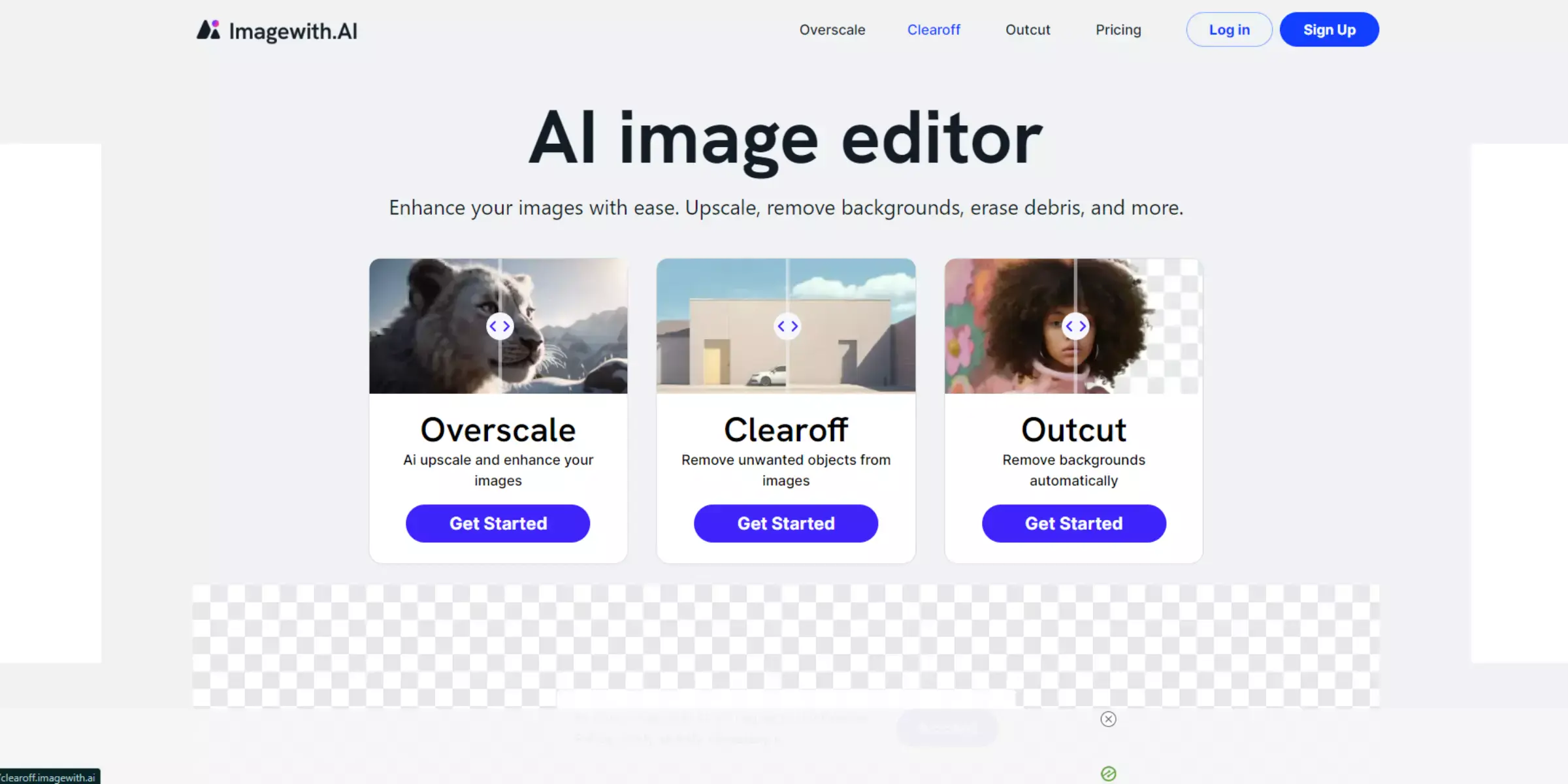 Home page of Imagewith.AI