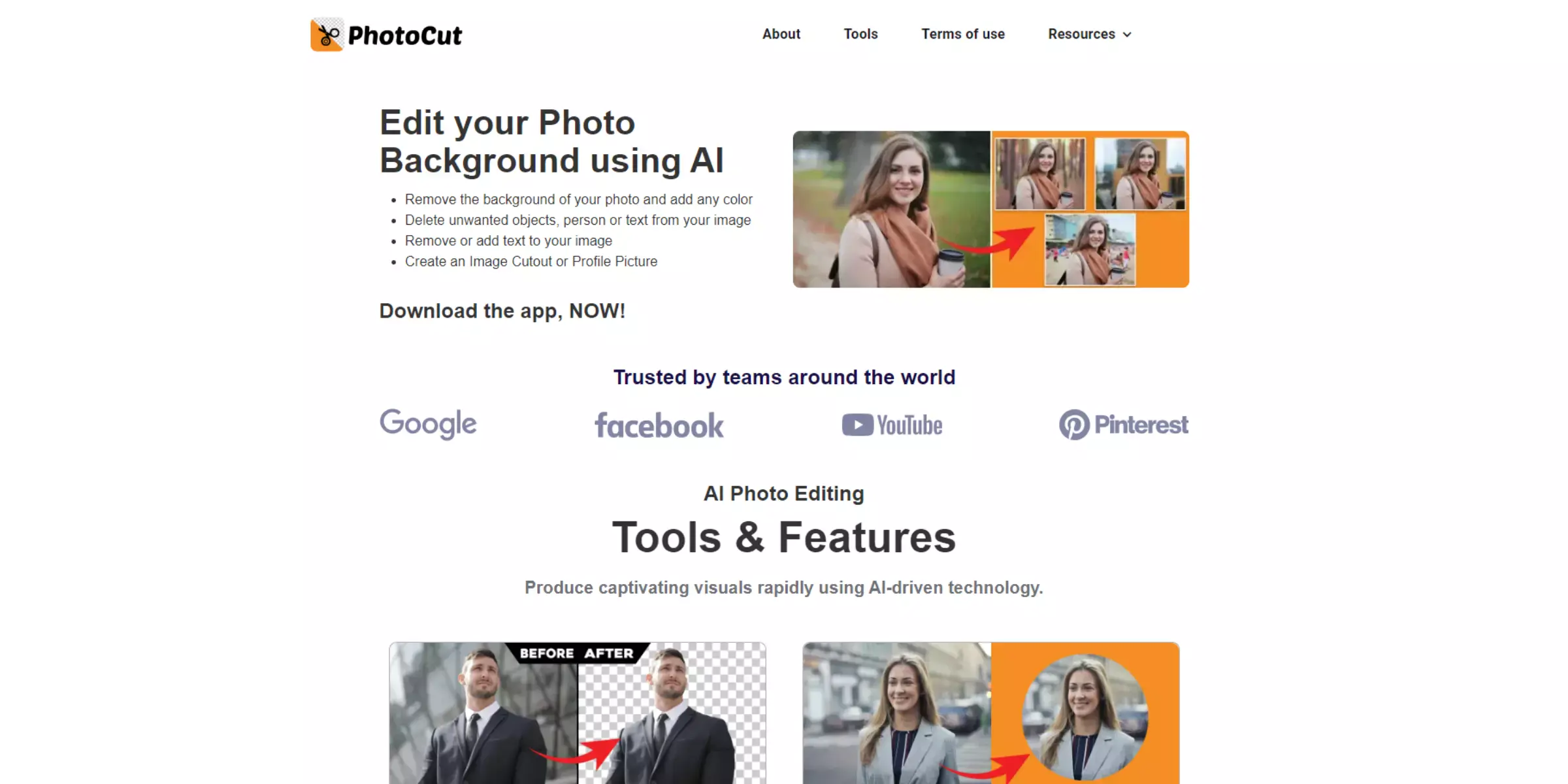 Home page of PhotoCut