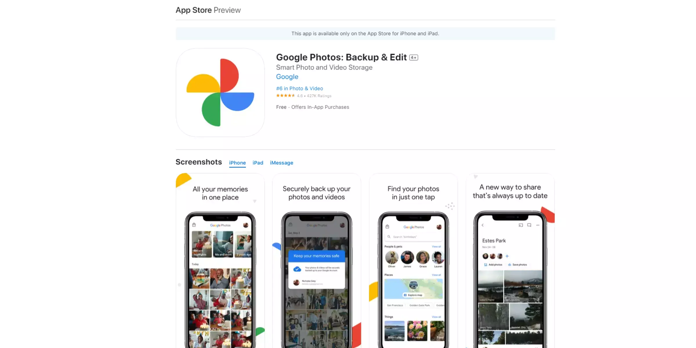 Home page of Google Photos