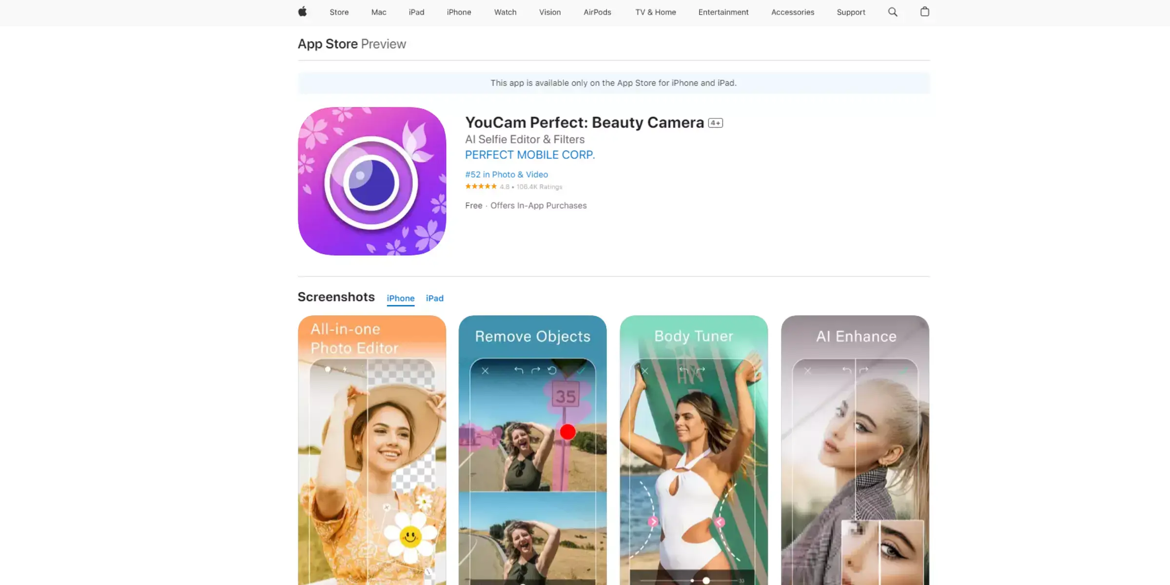 Home page of YouCam Perfect