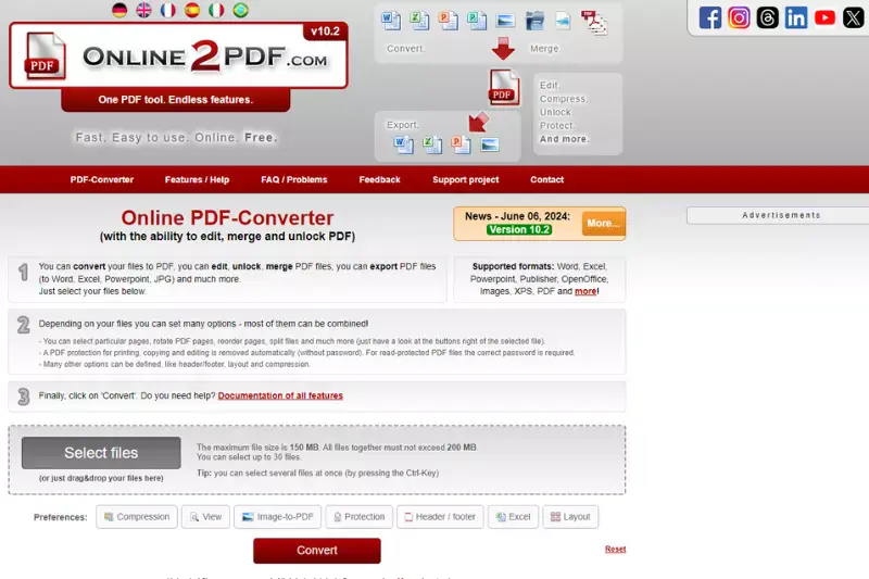 Home page of Online2PDF