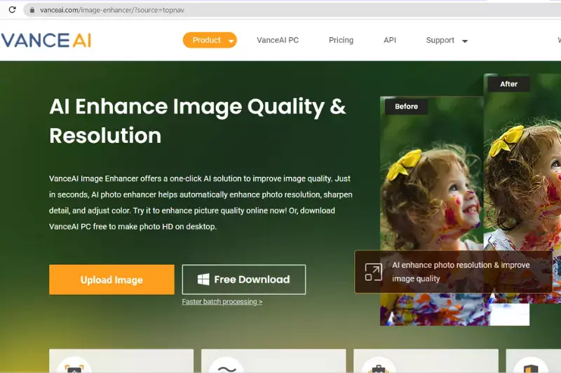 Home Page of Vance AI image Enlarger