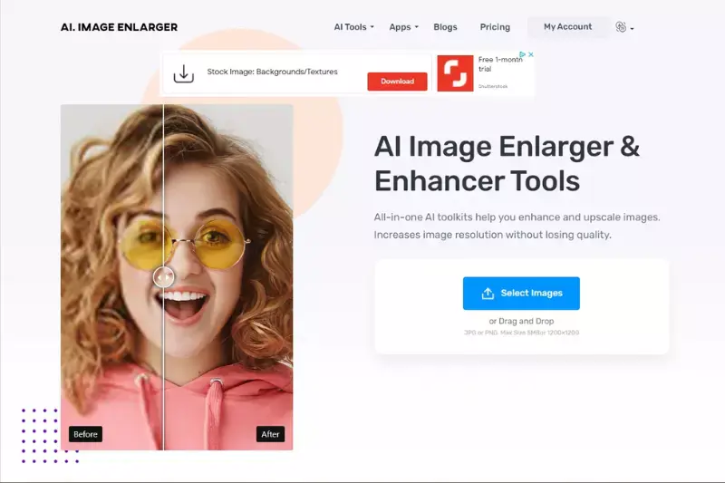Home Page of Imglarger is an AI-powered upscaling service.