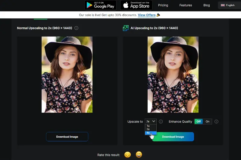 4th Step to Click 4X to Upscale image and on Enhance Quality
