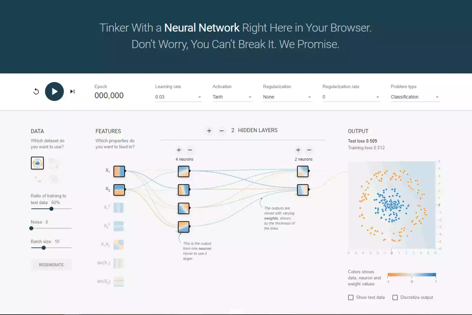 Home Page of Neural Network Playground