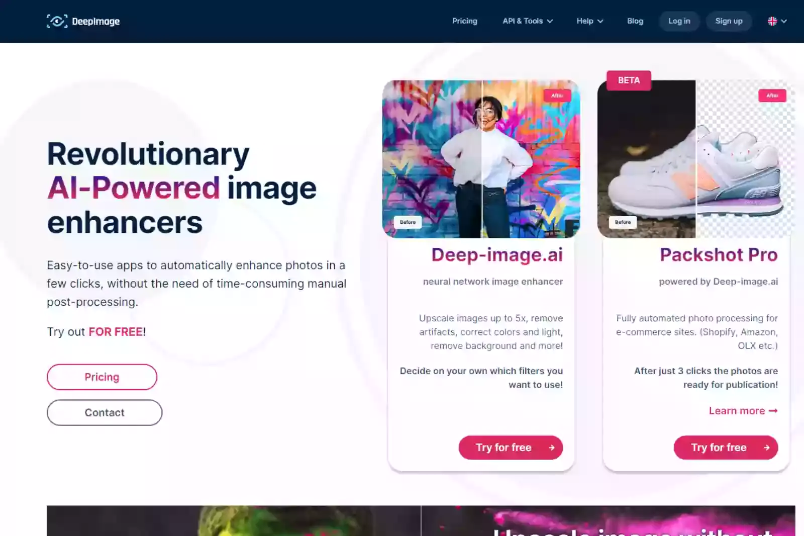 Home Page of Deep Image AI 