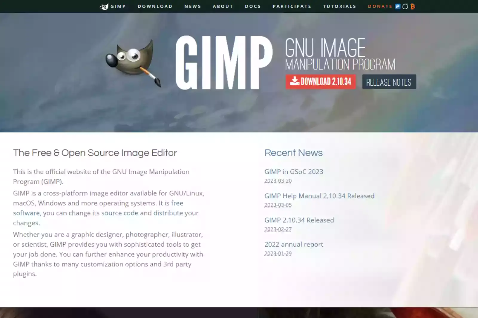 Home Page of GIMP
