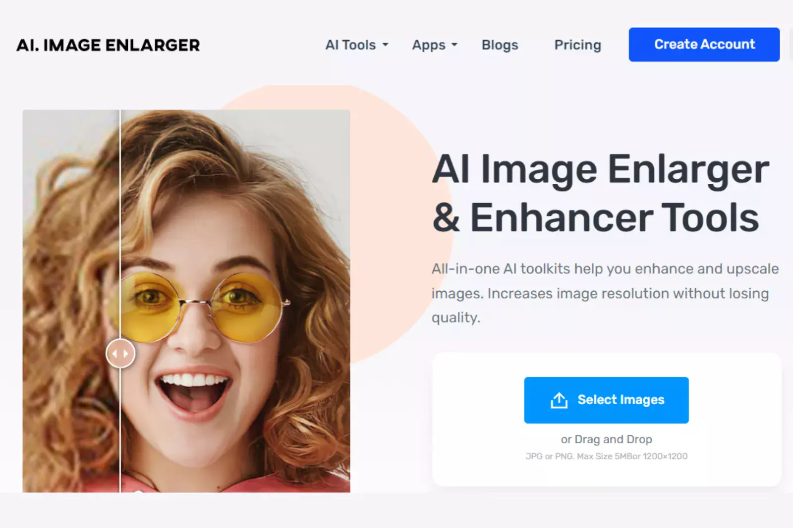 Home Page of Imglarger AI Upscaling Tool