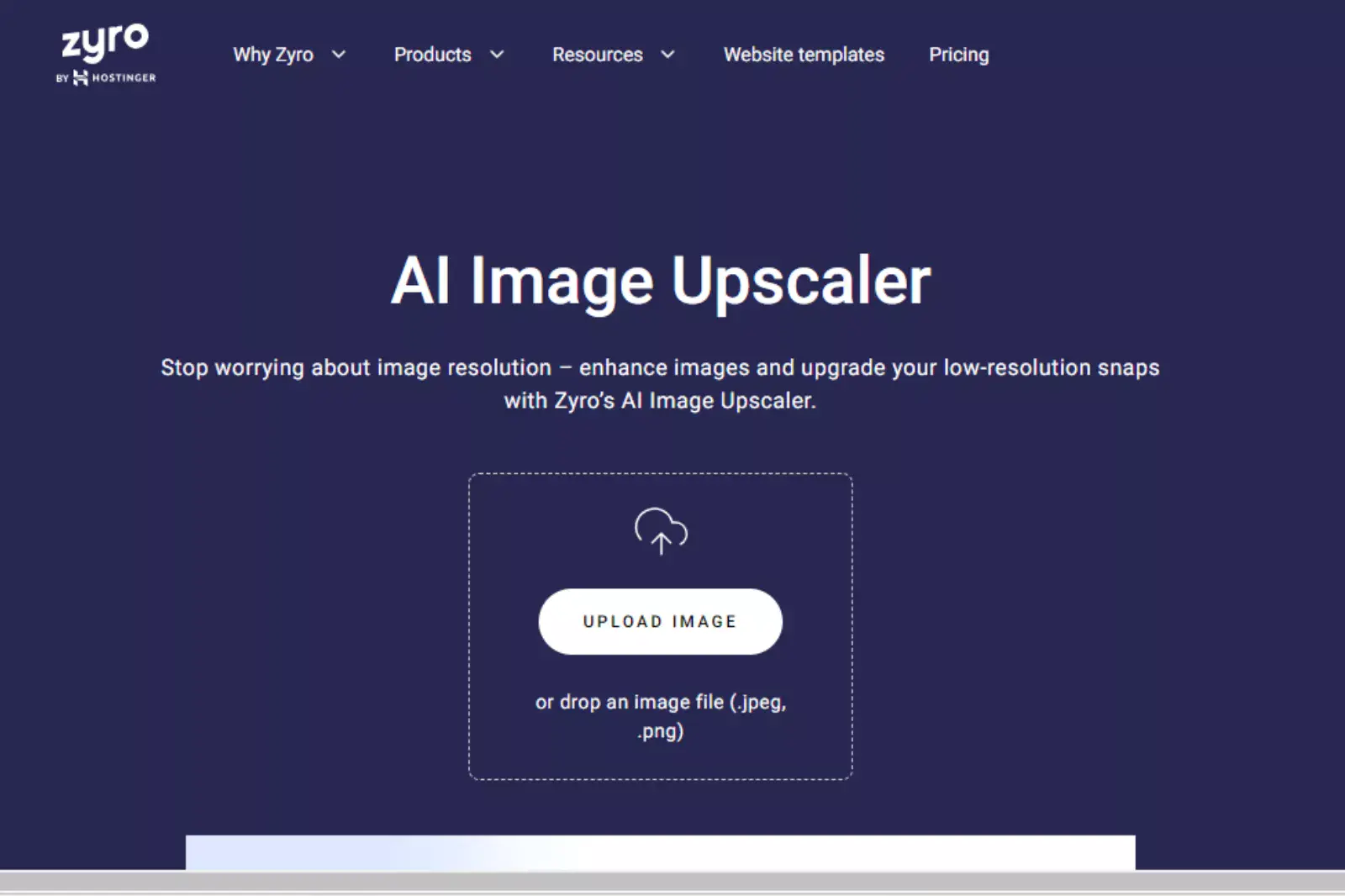 Home Page of Zyro Free Image Upscaler