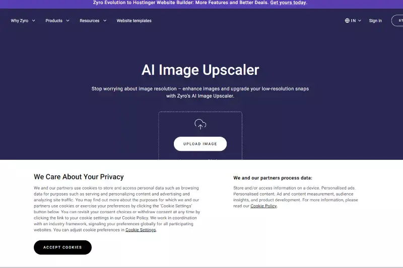 Home Page of Zyro AI Image Upscaler