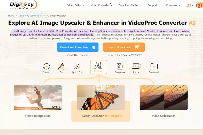Home Page of VideoProc 