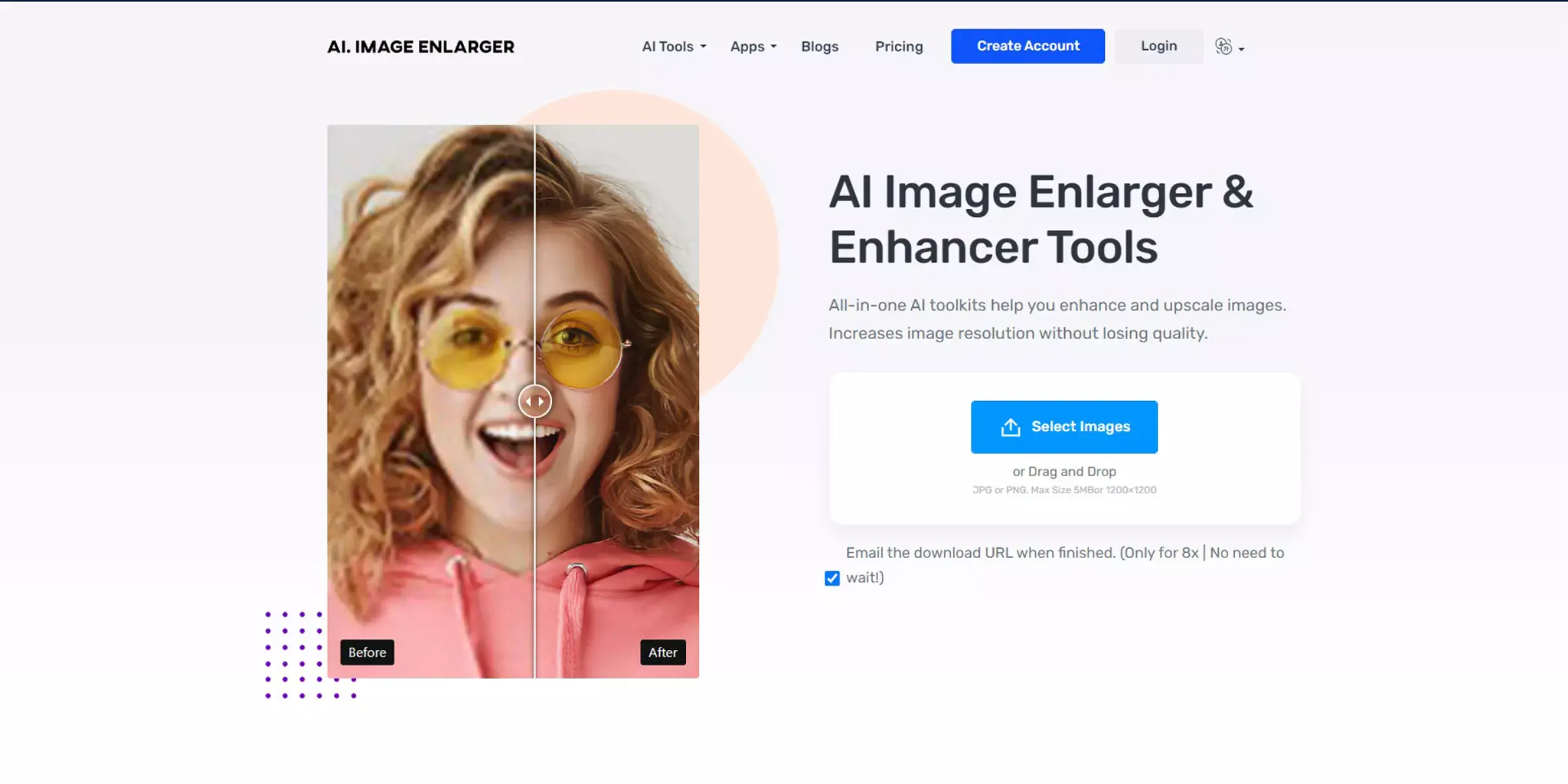 Home page of AI Image Enlarger