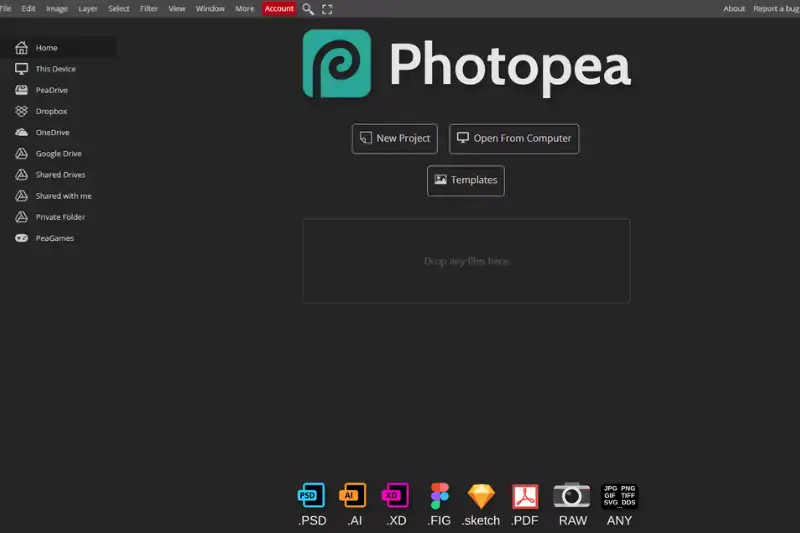 Home page to Photopea