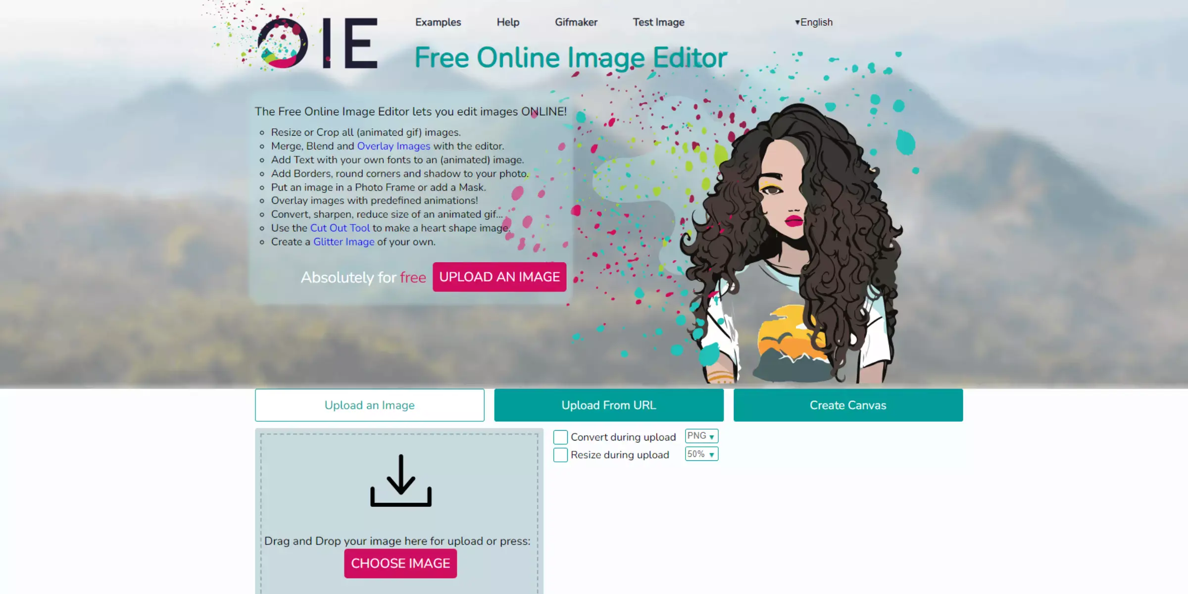 Home page of Online Image Editor