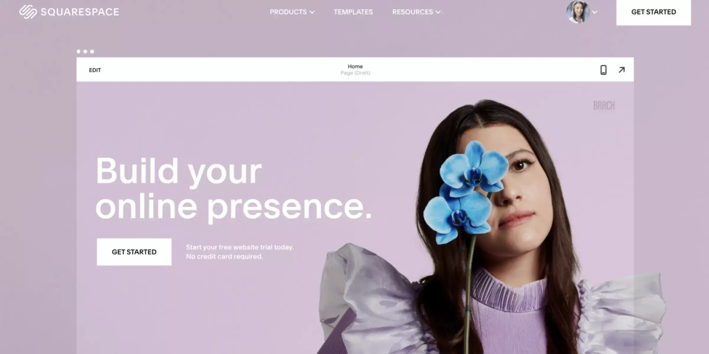 Home page of Squarespace