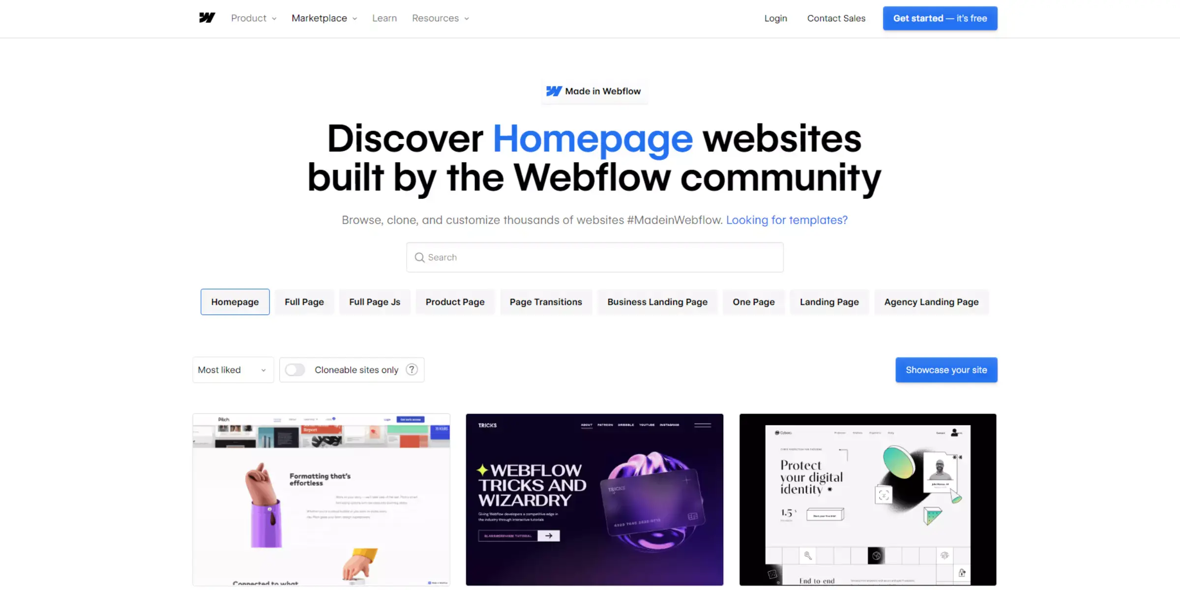 Home page of Webflow