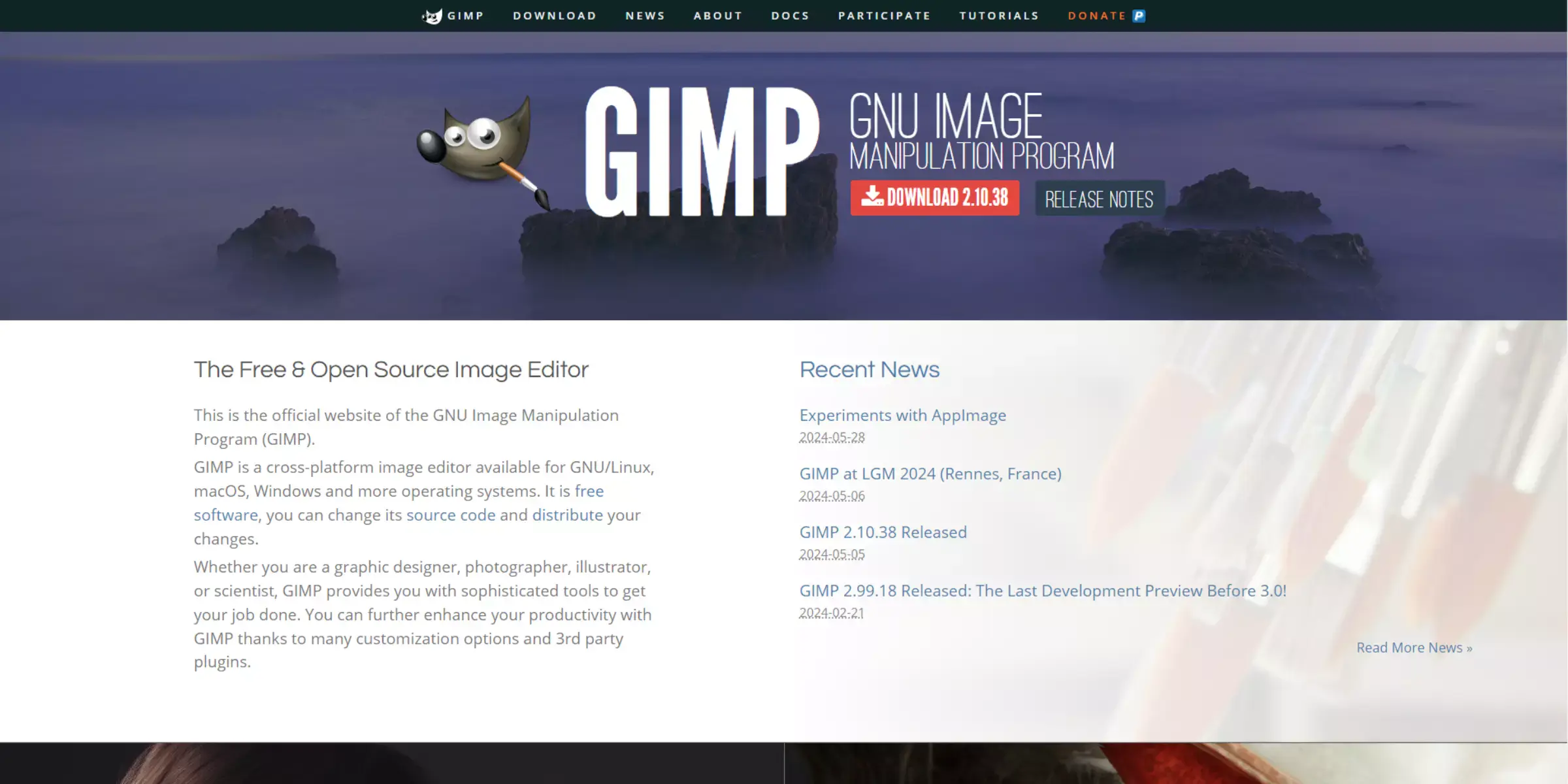 Home page of GIMP