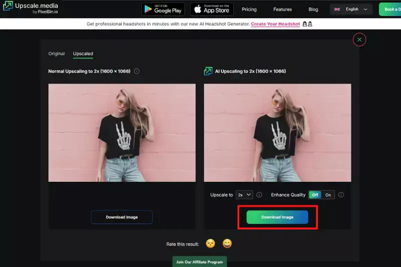 Step 4: Once the upscaling is complete, click the Download Image.