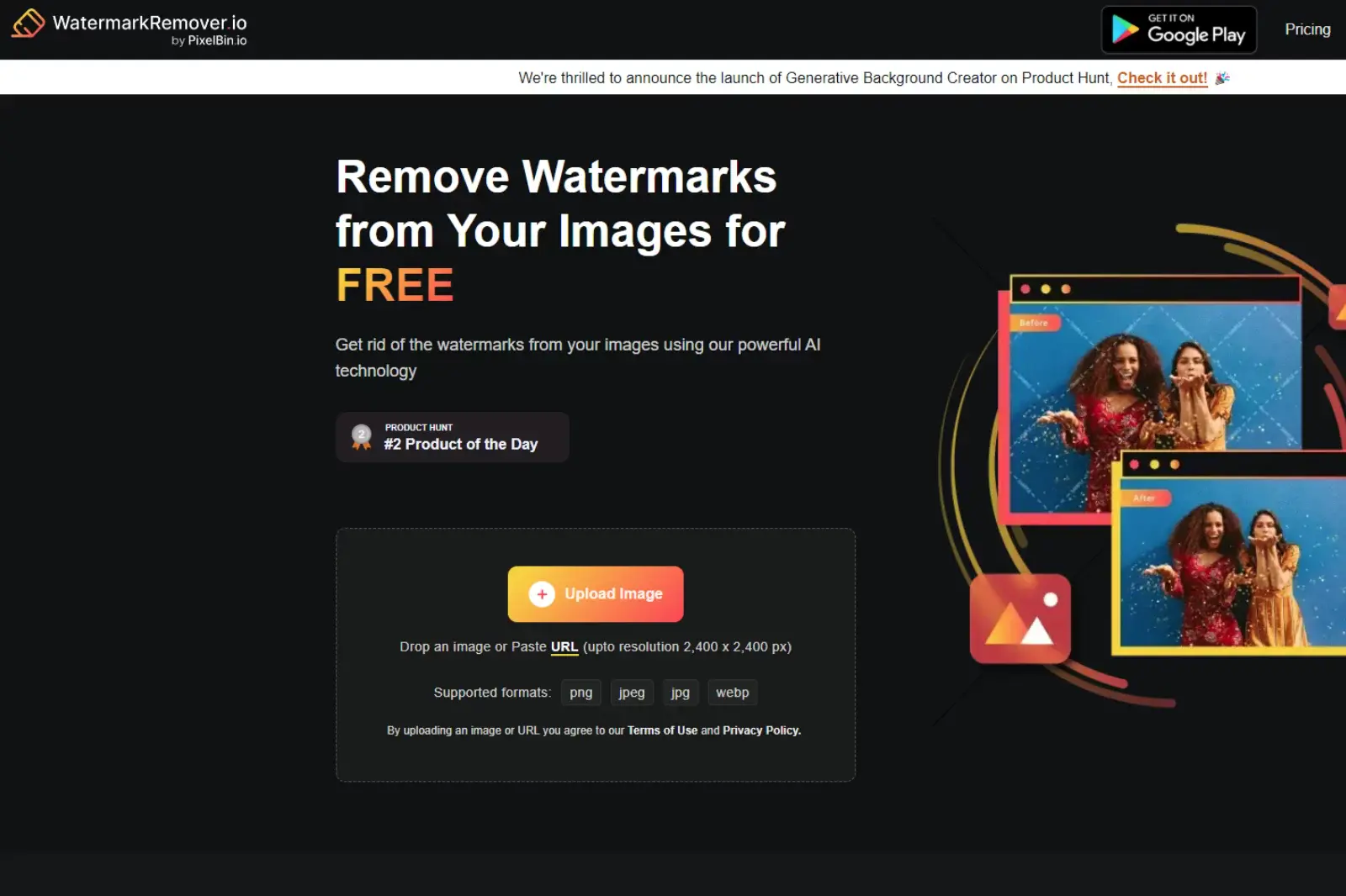 Home Page of WatermarkRemover.io