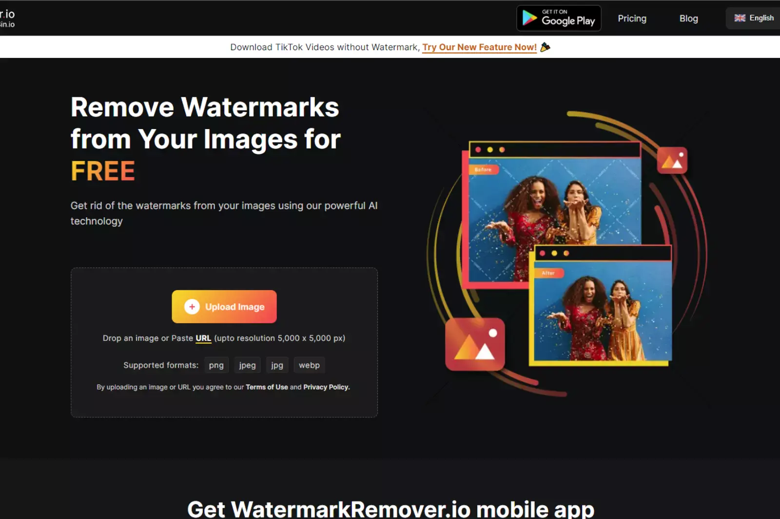 Home Page of Visit WatermarkRemover.io