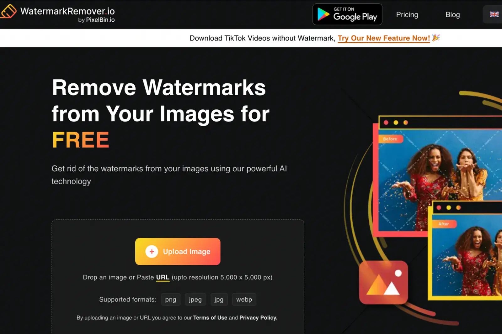 Home Page of WatermarkRemover.io