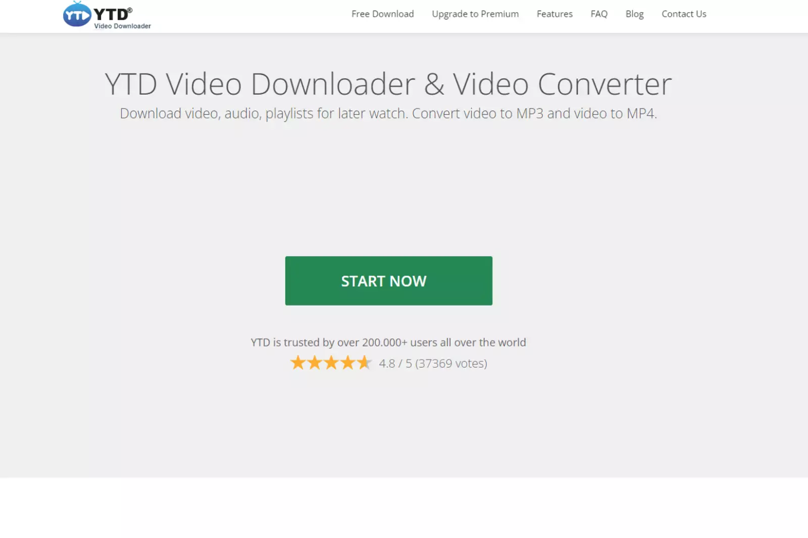 Home Page of YTD Video Downloader