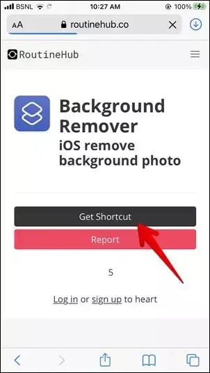 Buka tautan pintasan Hapus Background dan ketuk opsi Get shortcut.