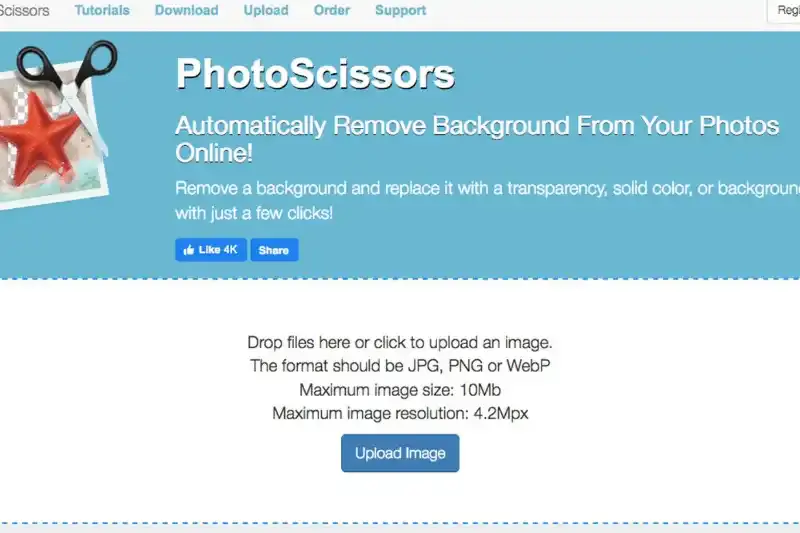 home page of photocissors online