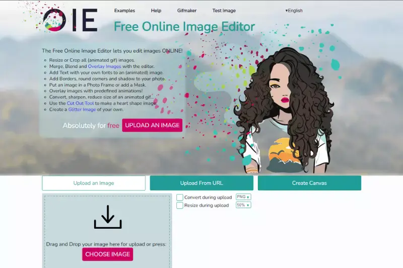 Home page of Online Image Editor