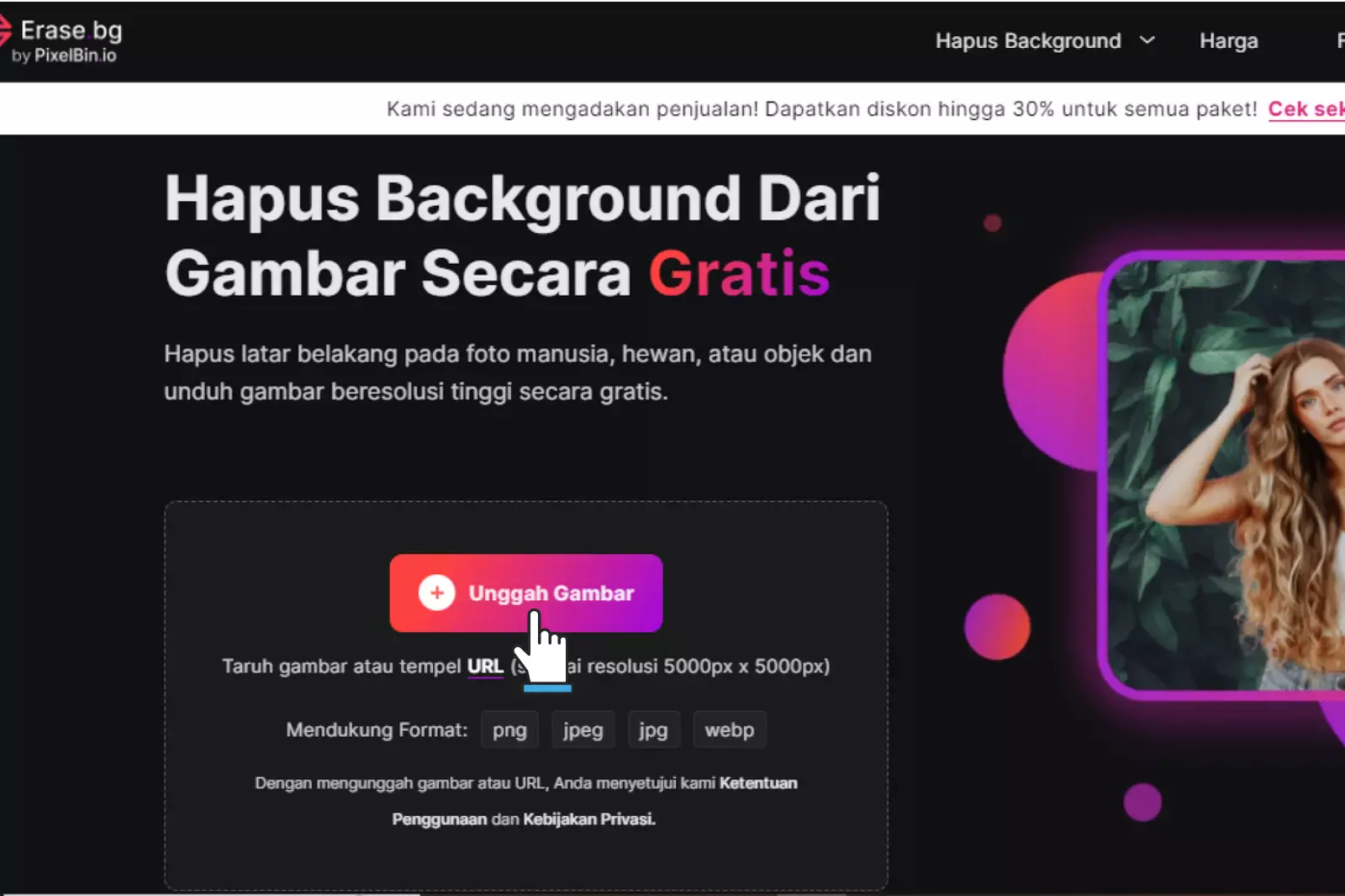 Buka aplikasinya dan klik opsi Unggah Gambar untuk memilih