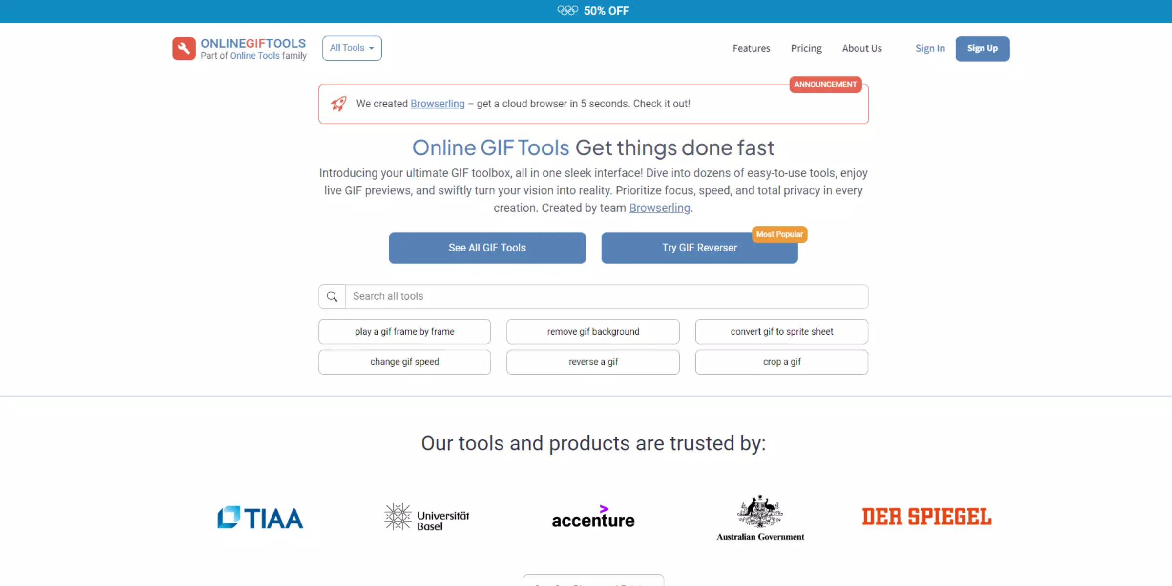 Home page of OnlineGifTools