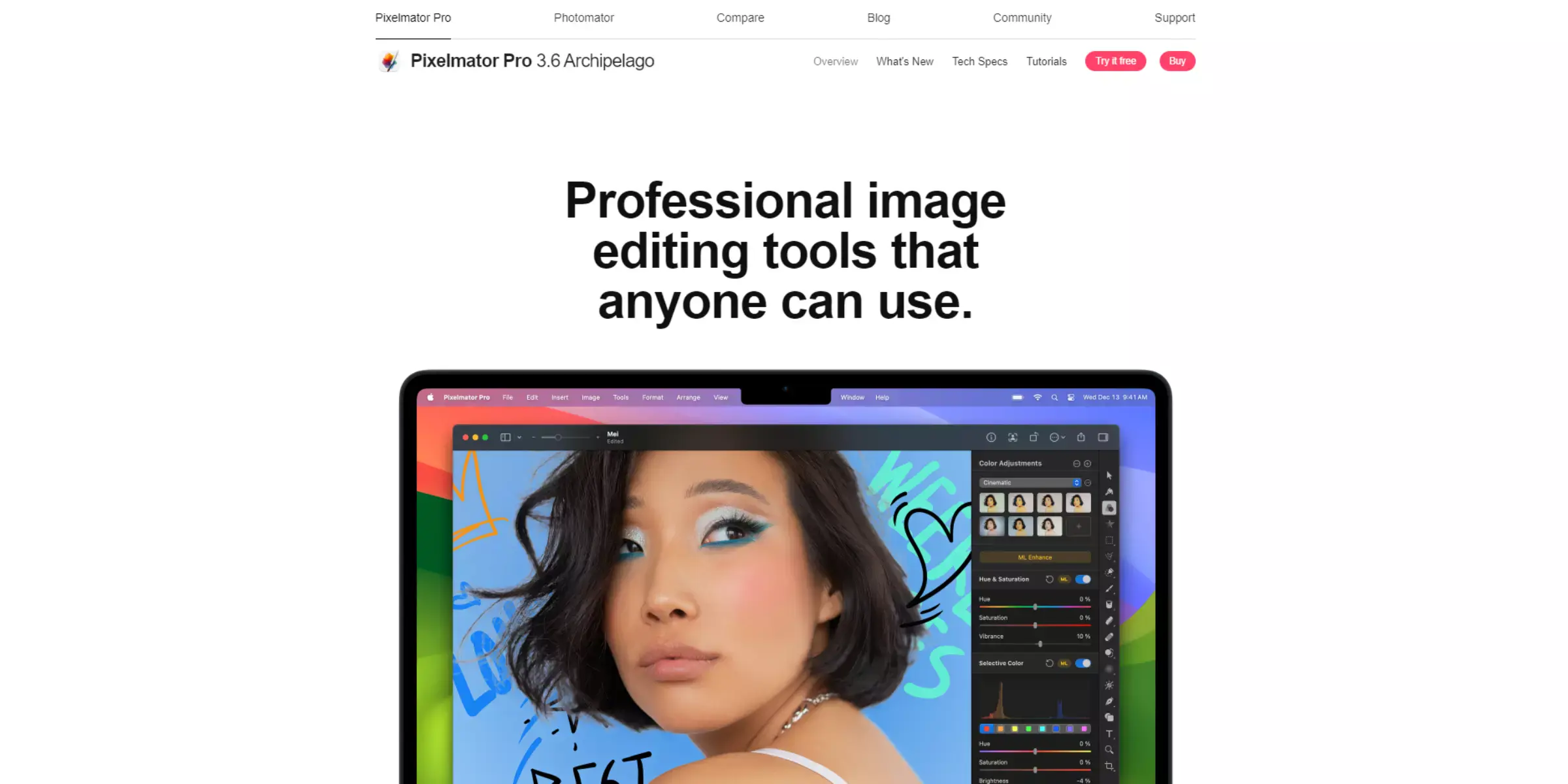 Home page of Pixelmator 