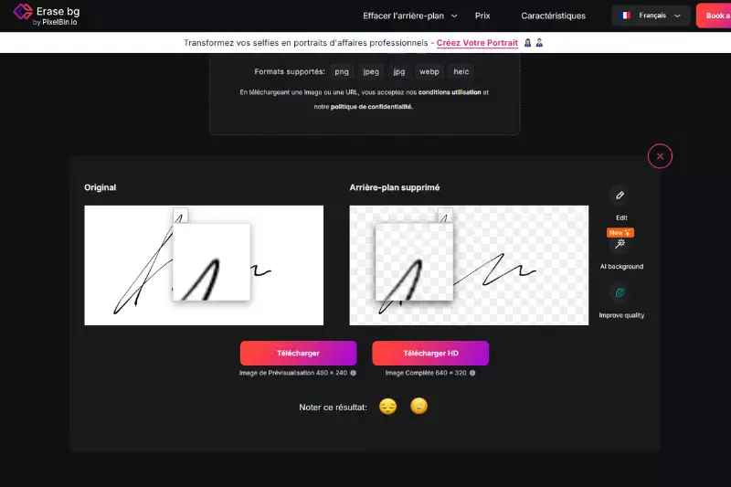 Étape 3 - Prévisualisez votre image de signature transparente et ajustez-la en utilisant les fonctionnalités avancées de retouche de Fotor.