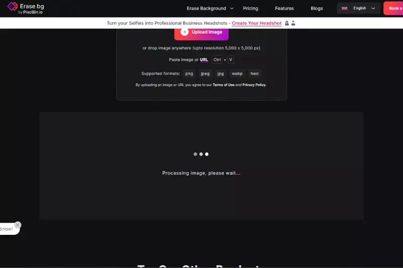 Step 2: Background Remove: Once uploaded, Erase.bg uses advanced AI technology to remove the background from your image automatically. This process is quick, usually taking just a few seconds.