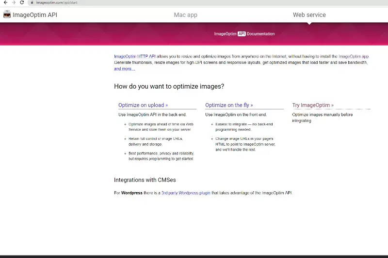 Home Page of ImageOptim API