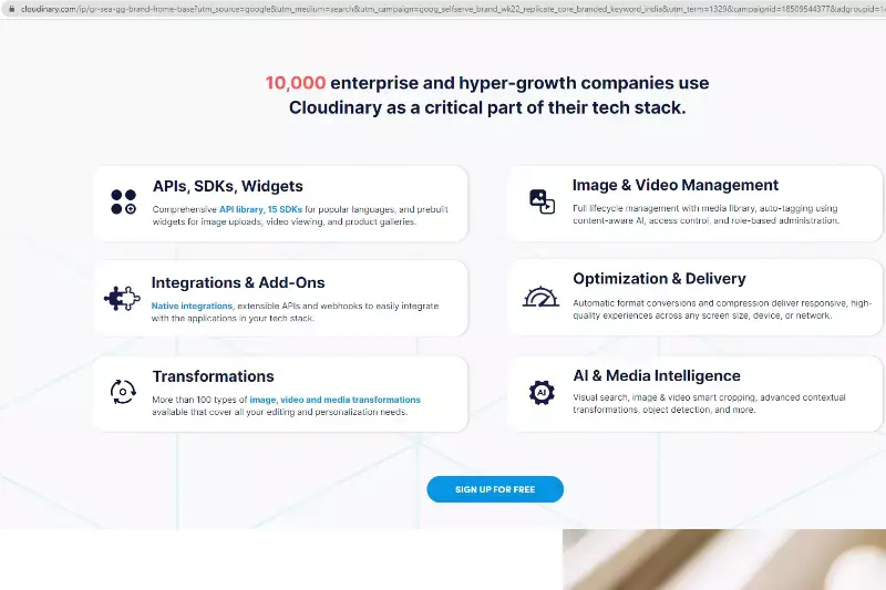 Página de inicio de Cloudinary