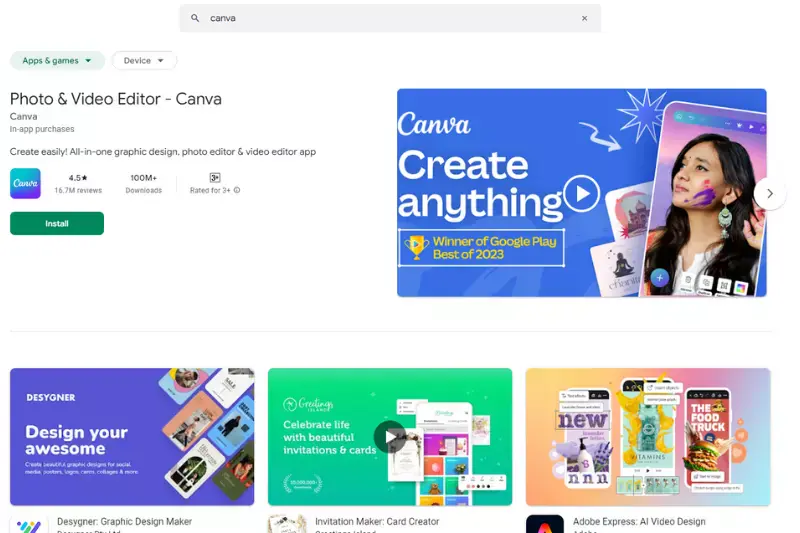 Home page of Canva