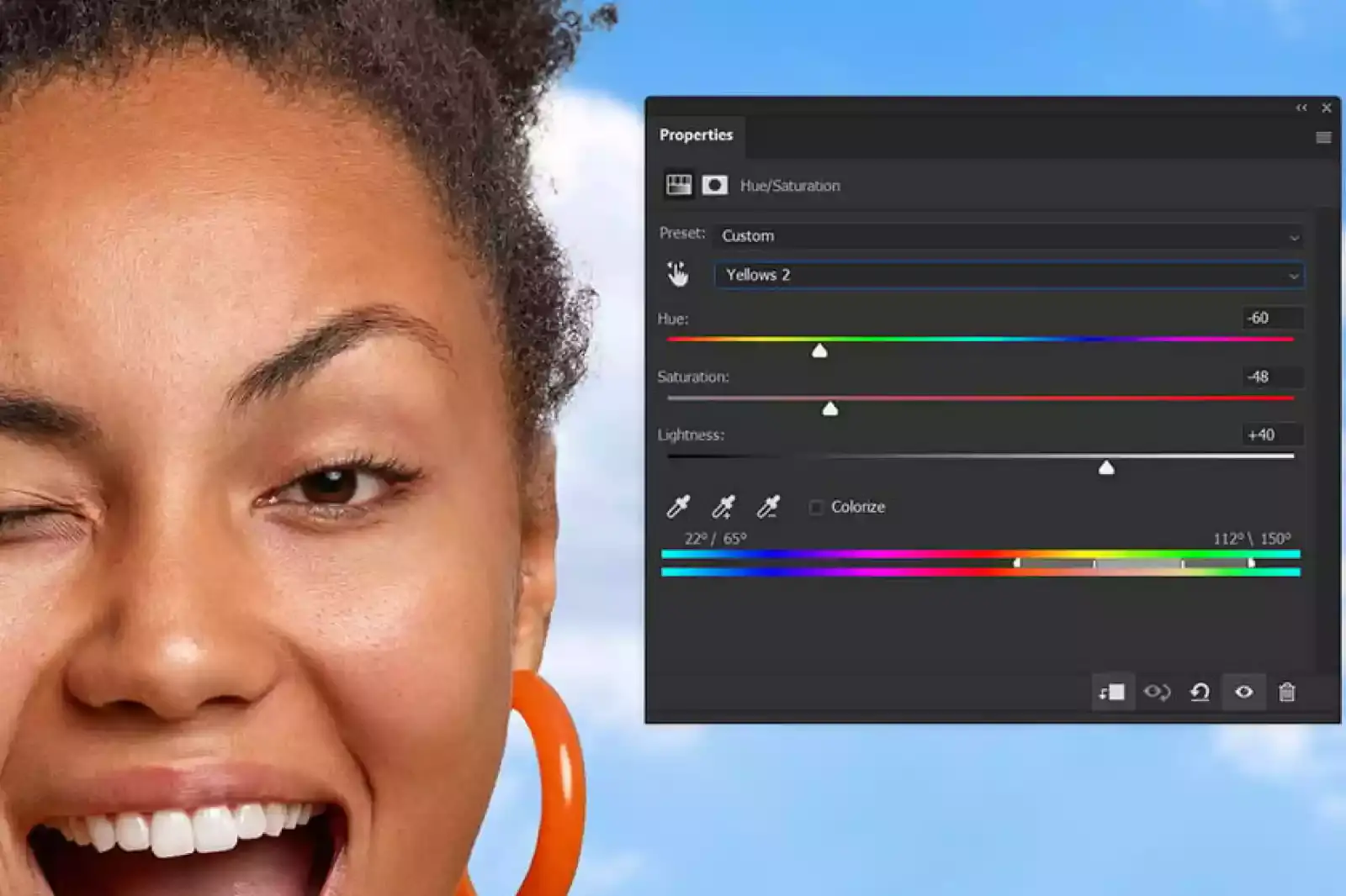 Adjust the Hue/Saturation Sliders