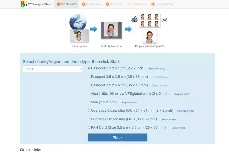 Home page of Passport Photo Online