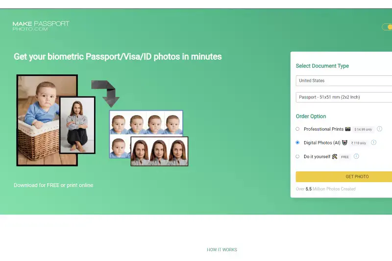 Home page of Make Passport Photo.com