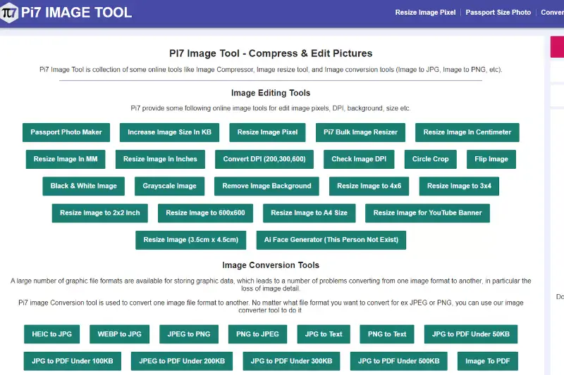 Home Page of Pi7 Image Tool