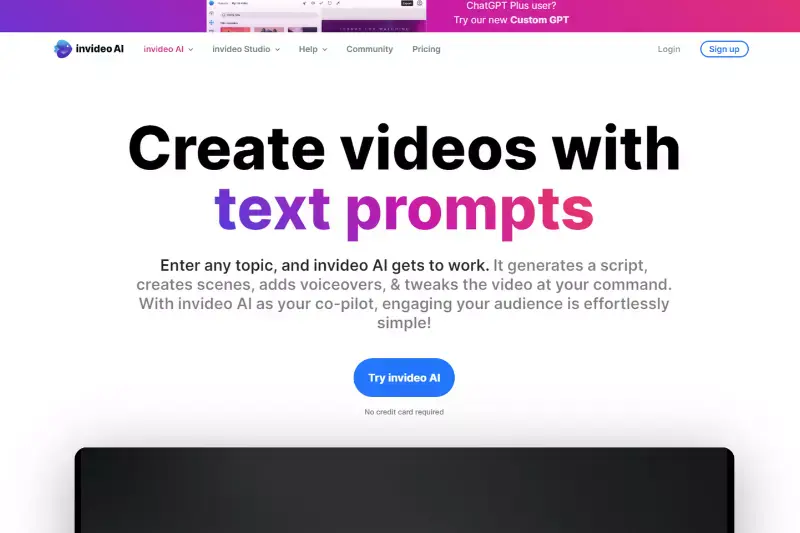 Home Page of InVideo.ai