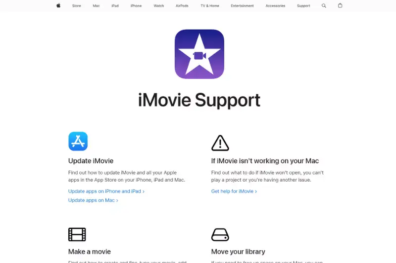 Home page of iMovie