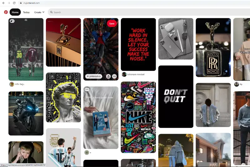 Home Page of Pinterest