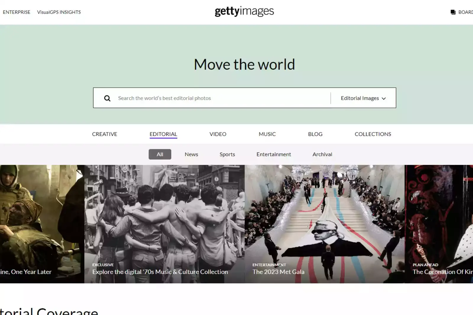 Home Page page of Getty Picture 