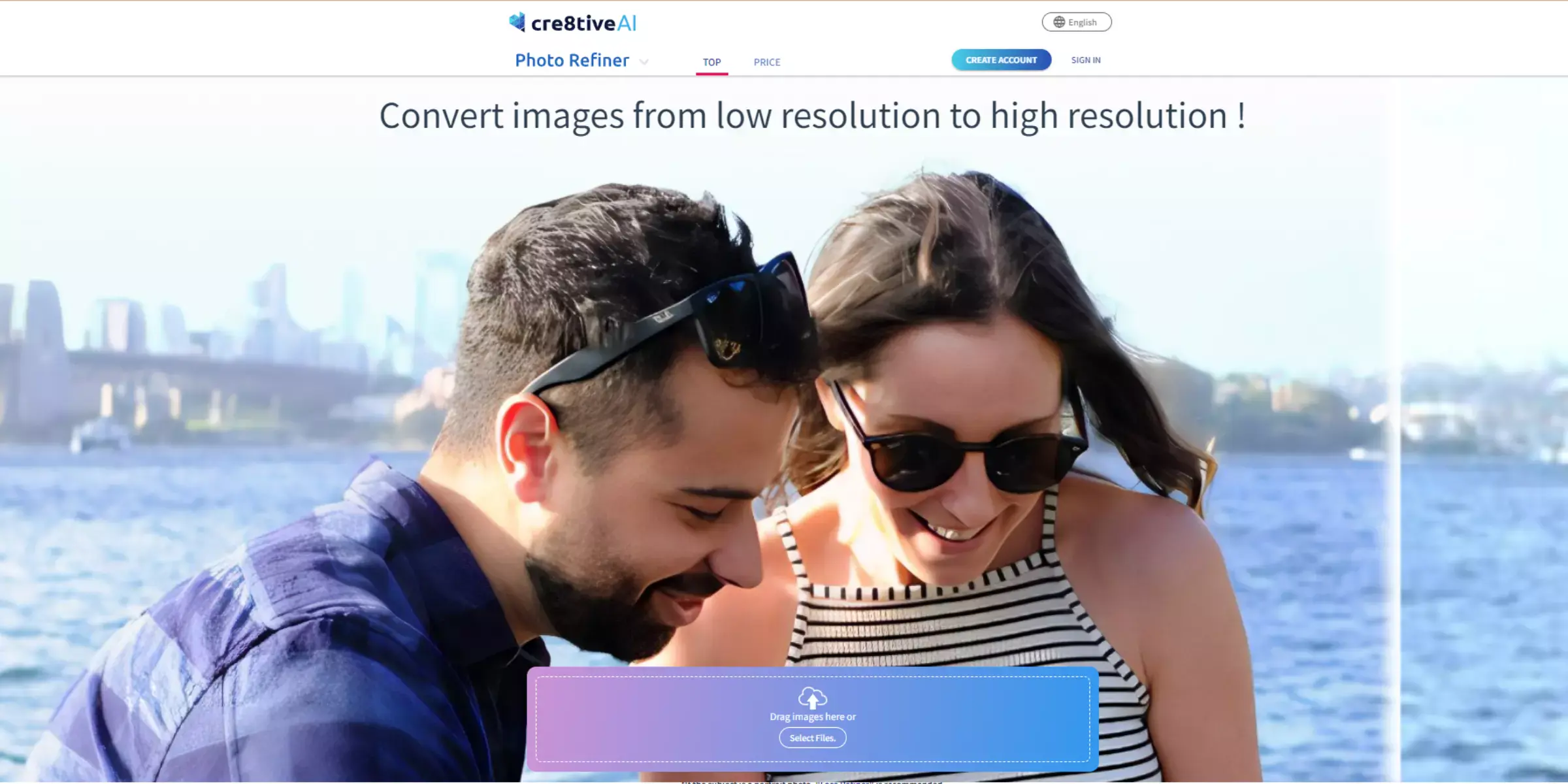 Homepage of Crea8tive AI Photo Refiner