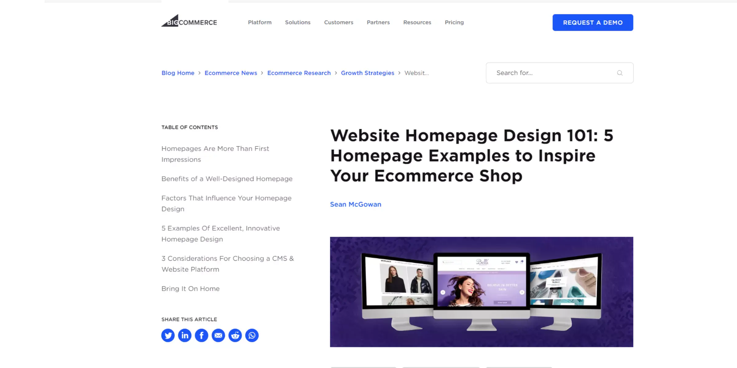 Home page of BigCommerce