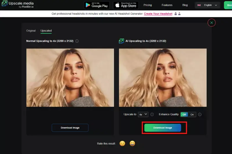 Step 4: Once the upscaling is complete, click the "Download Image.