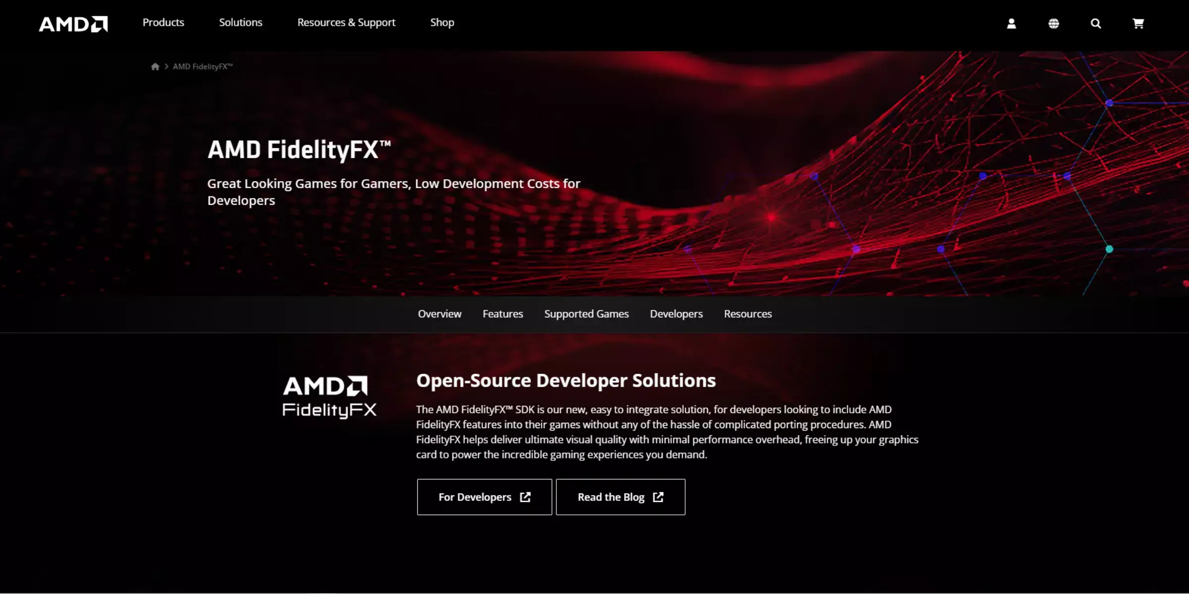 Home page of AMD FidelityFX